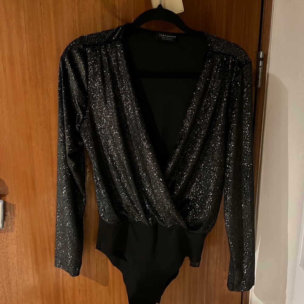 zara bodysuit black with gold shimmer